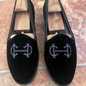 Cole Haan Black Velvet Loafers with Embroidered Motif